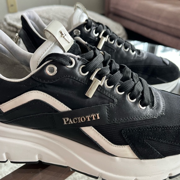 Cesare Paciotti textured detail Leather Black/White Athletic Sneakers Sz 9-10 - Picture 10 of 17